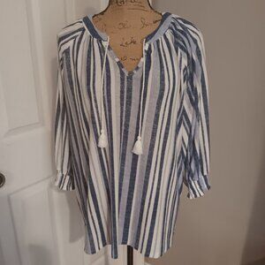 Joie de Vivre Ladies 1X Navy Blue and Stripe Blouse
